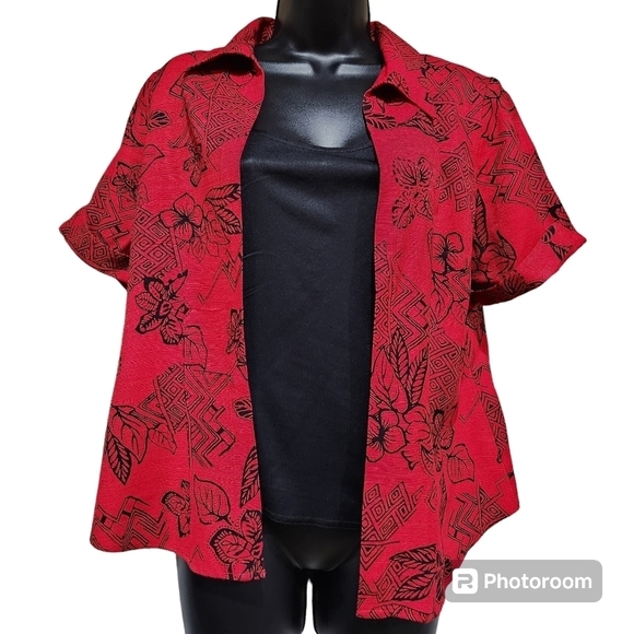 Dressbarn Red Hawaiian Floral Blouse with attached Cami Size M - Picture 1 of 8